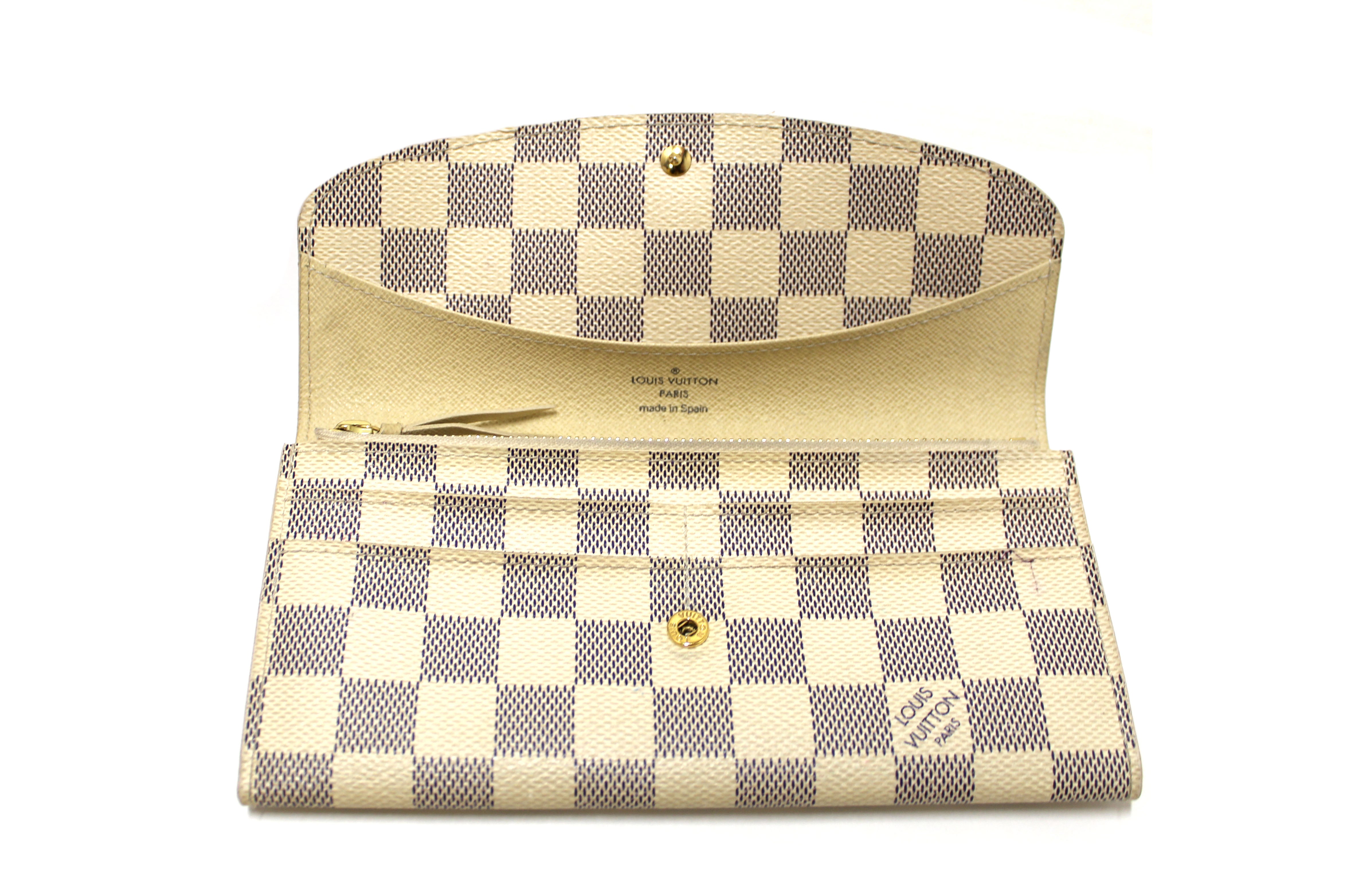 Authentic Louis Vuitton Damier Azur Canvas Emilie Flap Long Wallet for Women - Luxury Designer Zip Around Checkbook Holder - Perfect for Everyday Use, Travel & Special Occasions