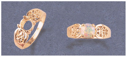 14K Gold or Sterling Silver 6-10mm Round Cabochon Filigree Pre-Notched Ring Setting – Size 7 (Item #163561/143561) – Perfect for Jewelry Making, DIY Crafting & Custom Ring Designs