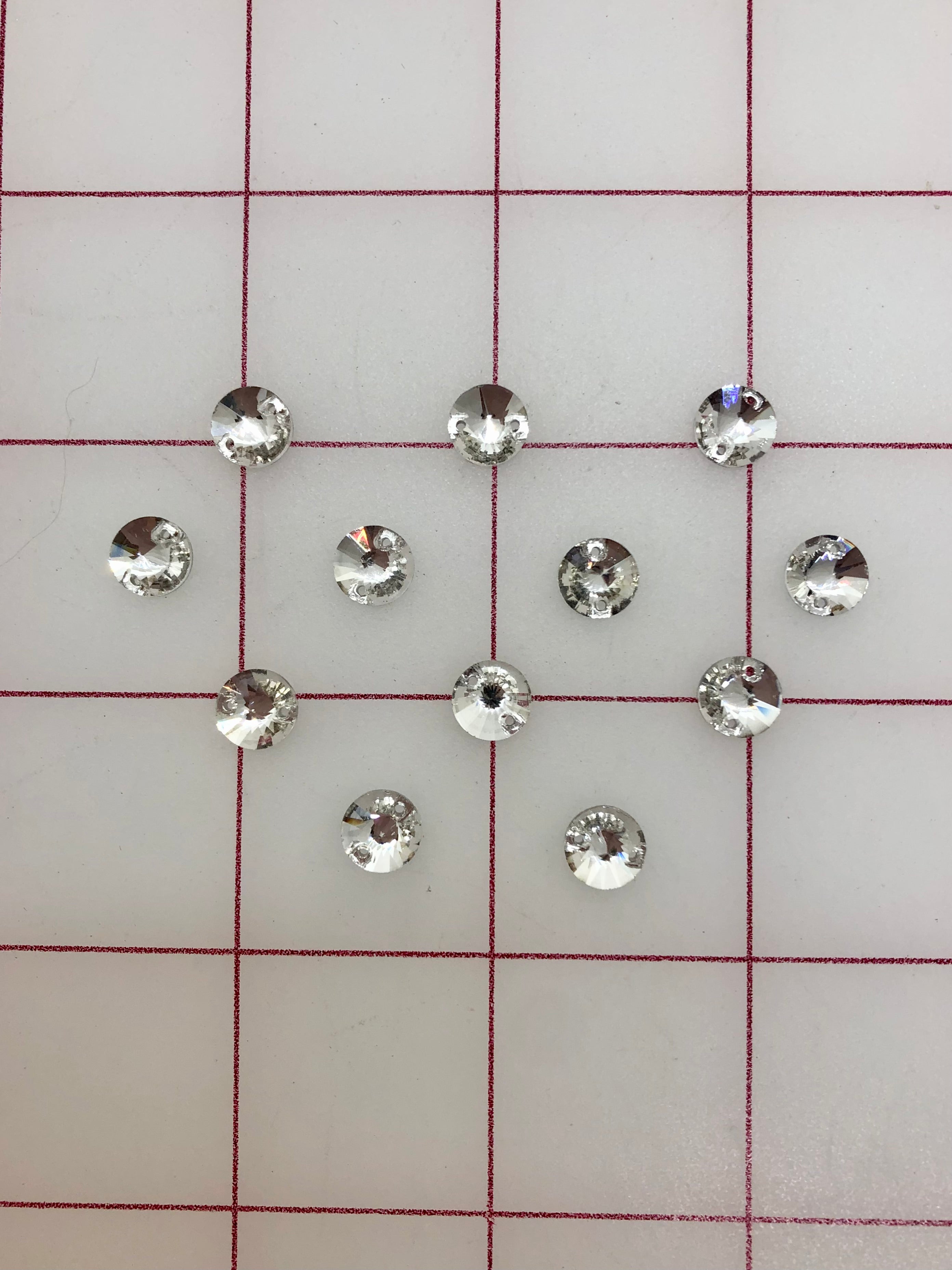 10mm Czech Bright Cut Crystal Round Sew On Rhinestones - 12pcs/Dozen for DIY Clothing, Costumes, and Accessories