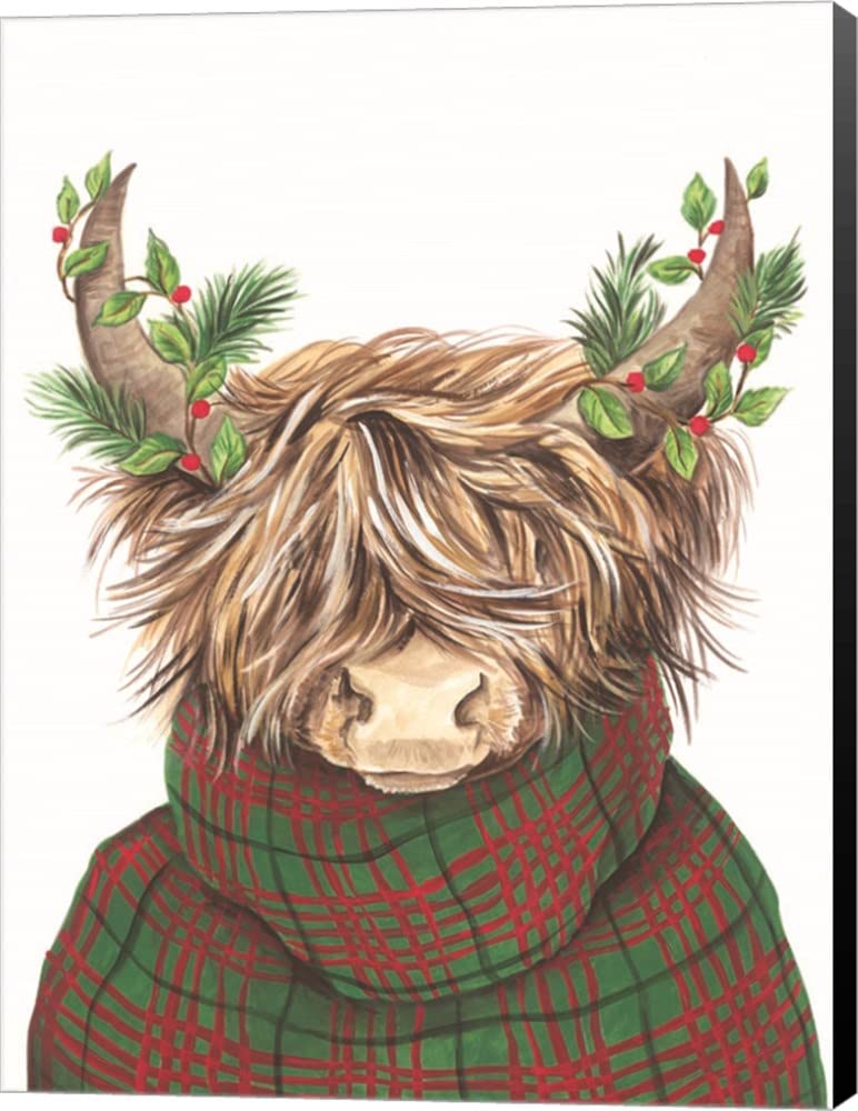 Highland Cow Canvas Art by Diane Kater - Christmas Wall Decor, Museum Wrapped with Black Sides, 15x20 Inches - Perfect for Living Room, Bedroom & Holiday Home Decor