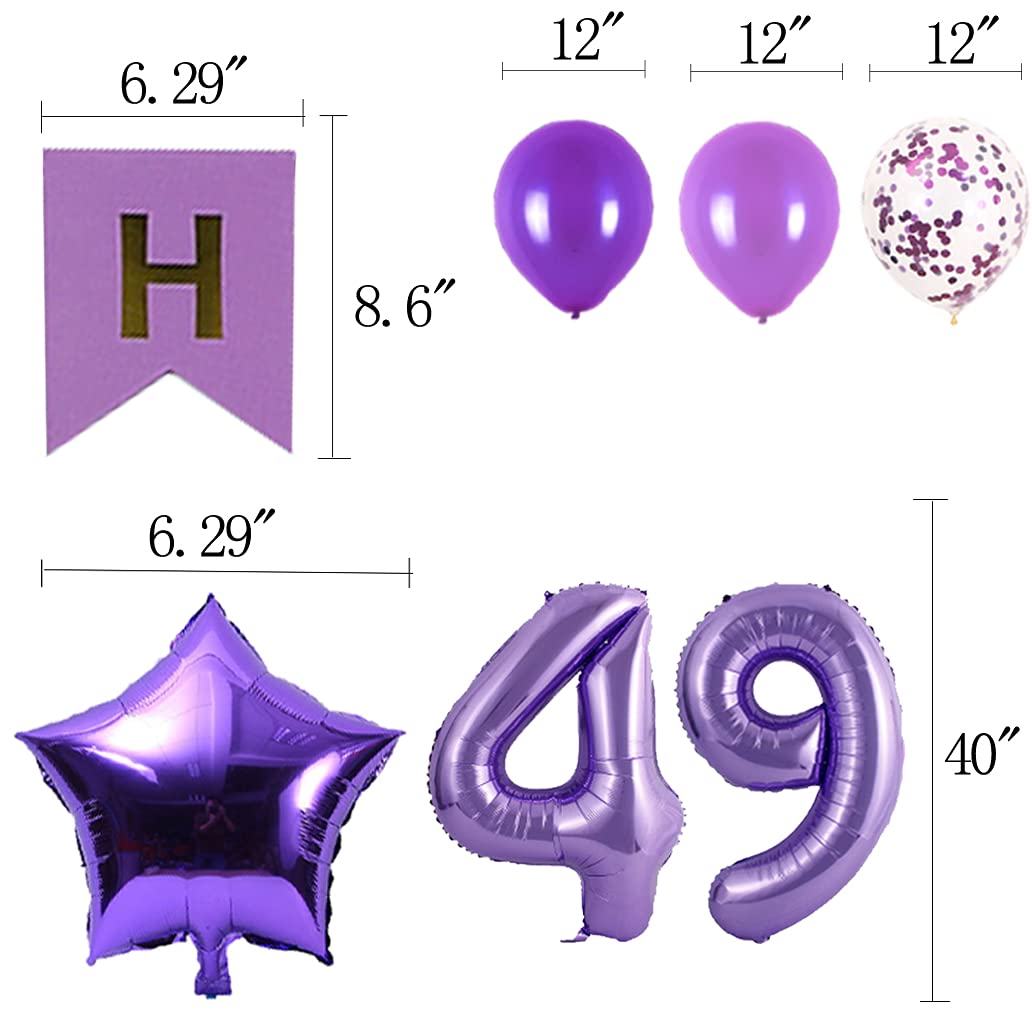 49th Birthday Party Decorations Kit - Happy Birthday Banner, Number 49 Balloons & Purple Party Supplies | Perfect for Milestone Celebrations, Adult Birthday Parties & Anniversary Decorations