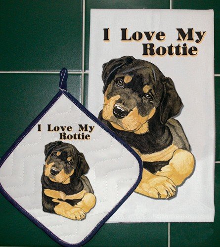 DP826 Rottweiler Dog Lover's Kitchen Set - 2-Piece Dish Towel and Pot Holder for Cooking, Baking & Home Decor - Perfect Gift for Pet Owners
