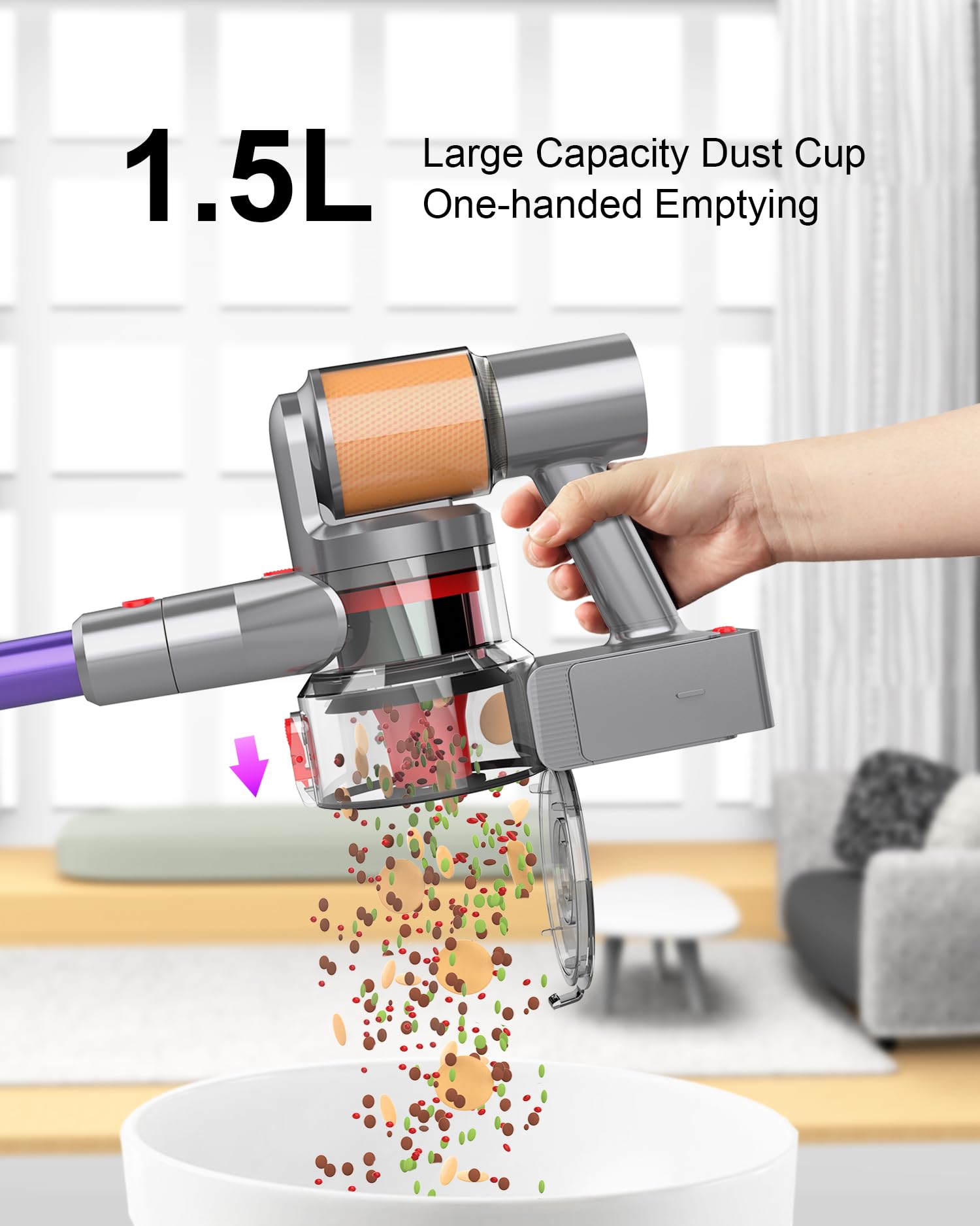 **Powerful Cordless Vacuum Cleaner with 2 Batteries - 120 Mins Runtime, 45KPa 550W, Anti-Tangle & Self-Standing Design, 1.5L Dust Cup - Ideal for Pet Hair, Carpets & Hardwood Floors - Perfect for Home Cleaning & Quick Pickups**