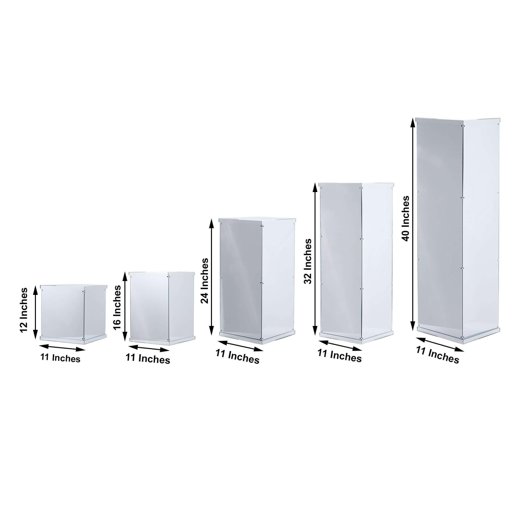 Efavormart 5-Piece Silver Mirror Finish Wedding Decor Set - Clear Display Box for Centerpieces with Interchangeable Lid & Base - Perfect for Bridal Showers, Receptions & Special Events