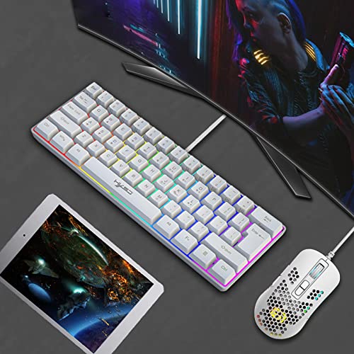 KUIYN 60% Wired Compact Gaming Keyboard and Mouse Set - 61 Keys RGB Backlit Mechanical Keyboard, Honeycomb Optical Gaming Mouse with RGB Headset & Mouse Pad - Anti-Ghosting for PC, PS4, Xbox - Perfect for Esports, Streaming & Office Work
