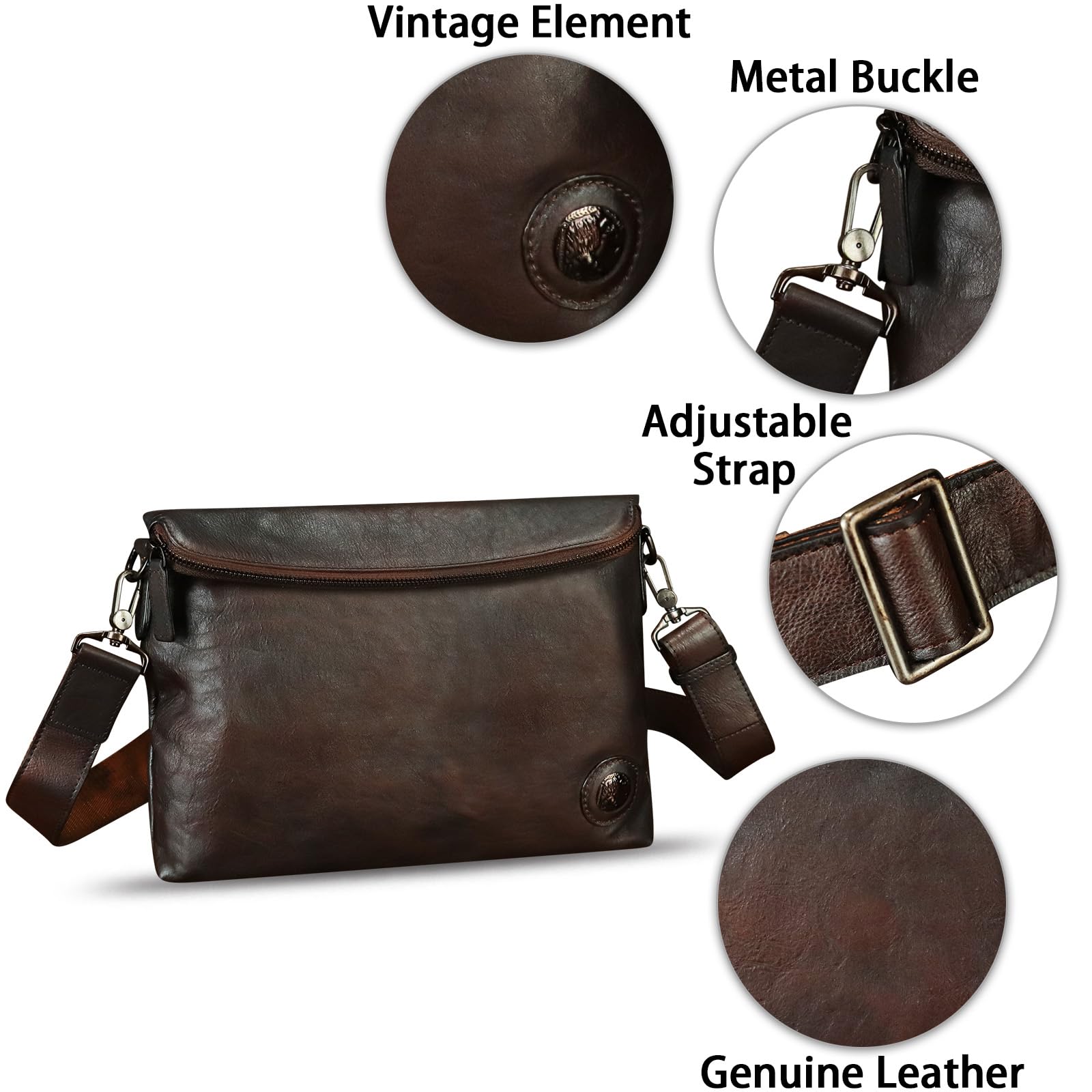 IVTG Genuine Leather Messenger Bag for Men & Women - Crossbody Shoulder Bag with Adjustable Strap | Perfect for Work, Travel & Everyday Use