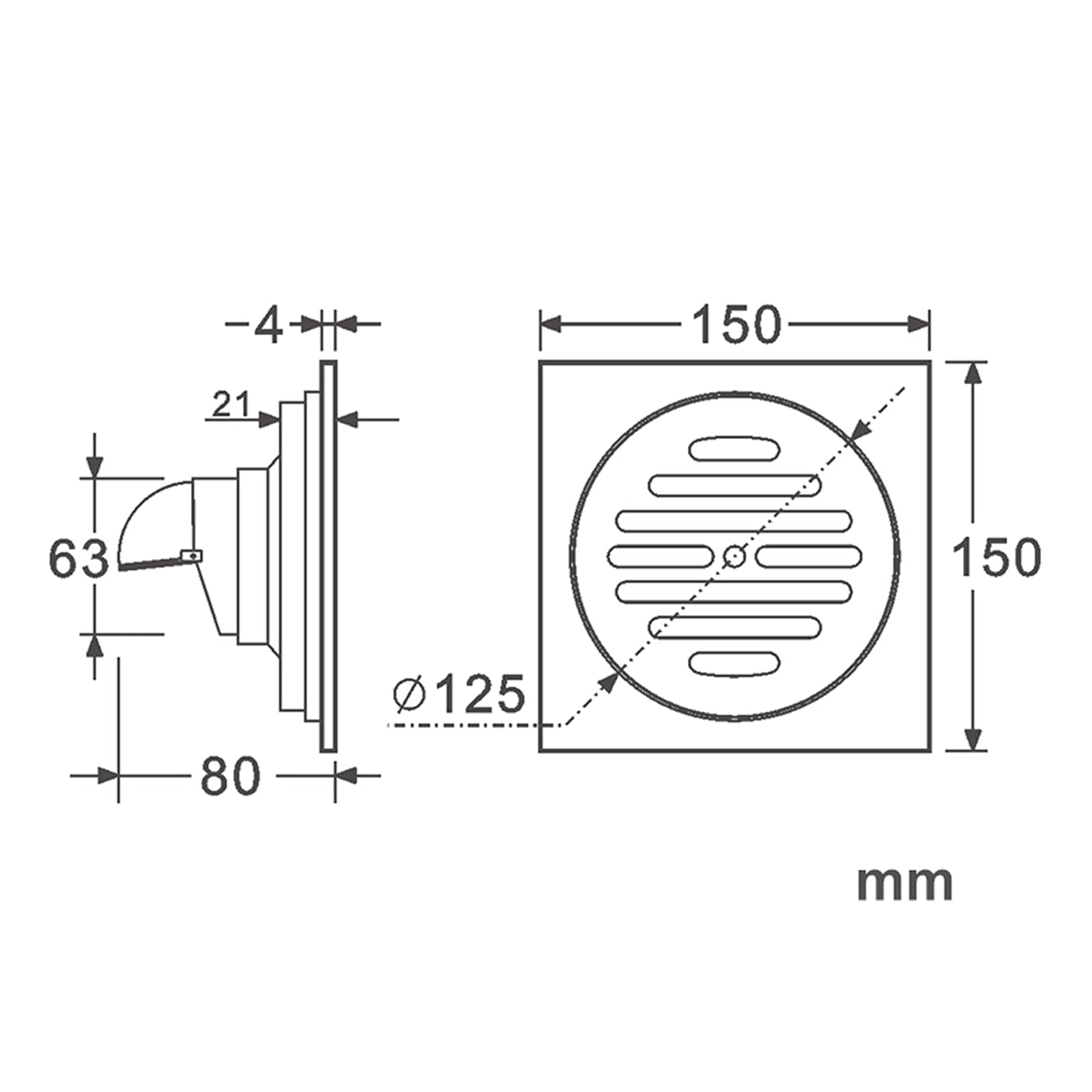 6 Inch Brass Square Shower Drain - Chrome Bathroom Floor Drain with Removable Cover Grate - Ideal for Bathroom, Shower, and Wet Room Installations