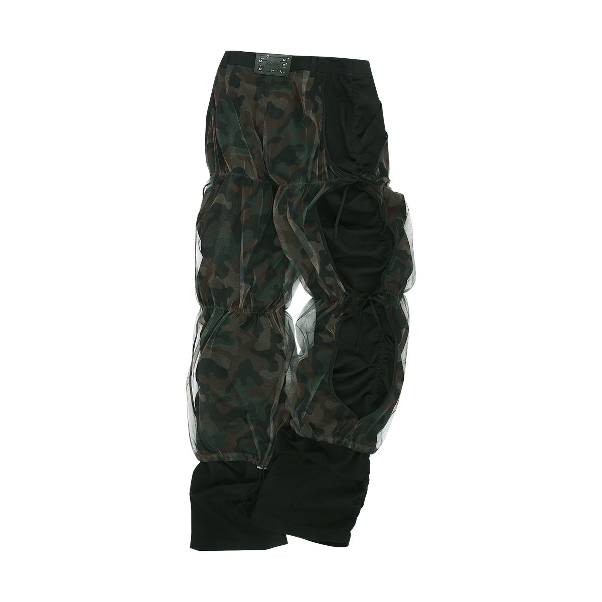 Camouflage Mesh Layered Tying Pants for Women - Black | Stylish Outdoor & Streetwear Fashion | Perfect for Hiking, Camping & Urban Adventures