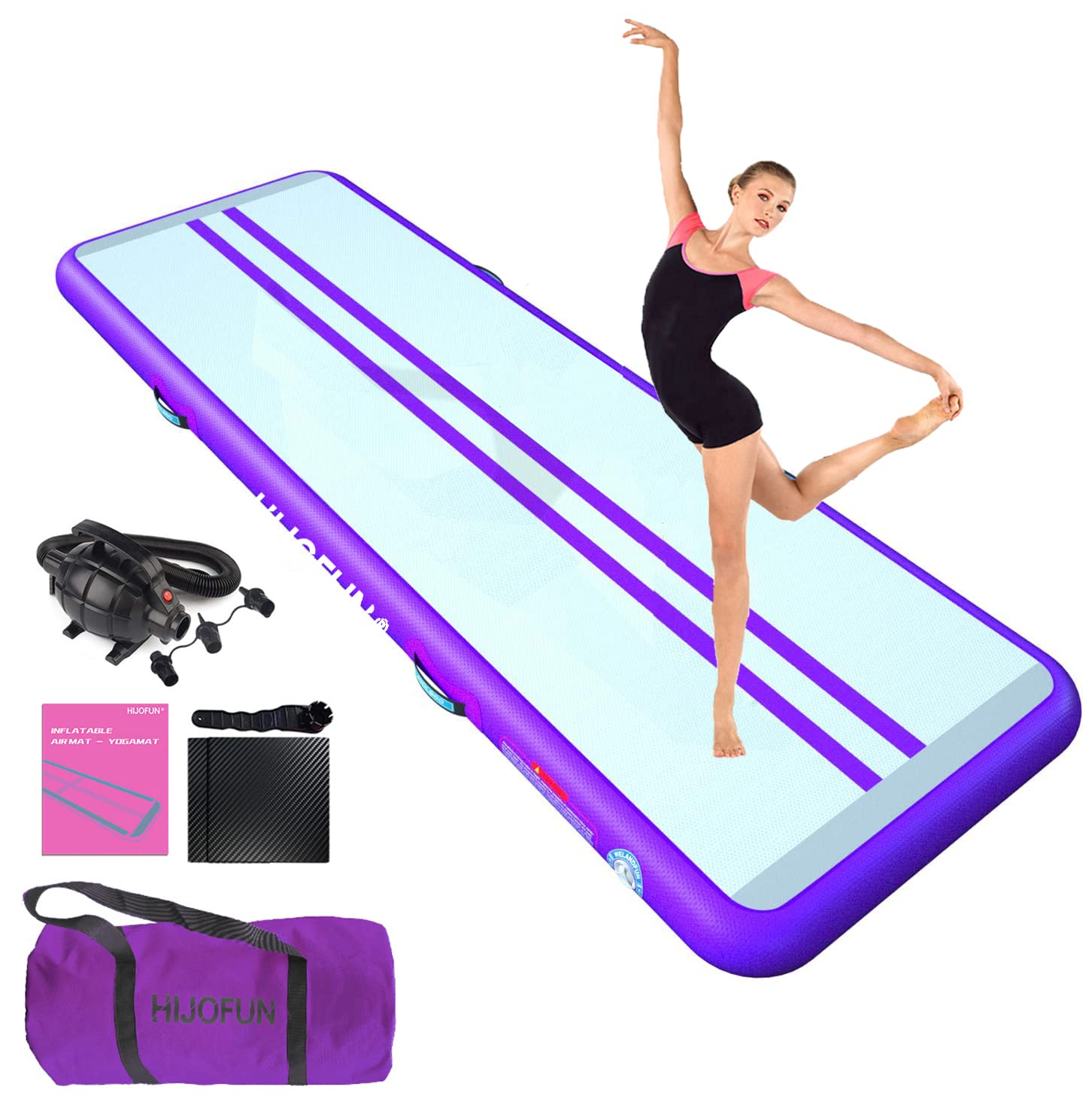 Premium Inflatable Air Tumbling Mat for Gymnastics - 6.6ft to 26ft Length, 4/8 inches Thick, 3.3ft/6.6ft Wide - Training Mats for Kids, Home, Yoga & Fitness with Free Pump - Perfect for Indoor Practice, Backyard Exercises & Gym Sessions