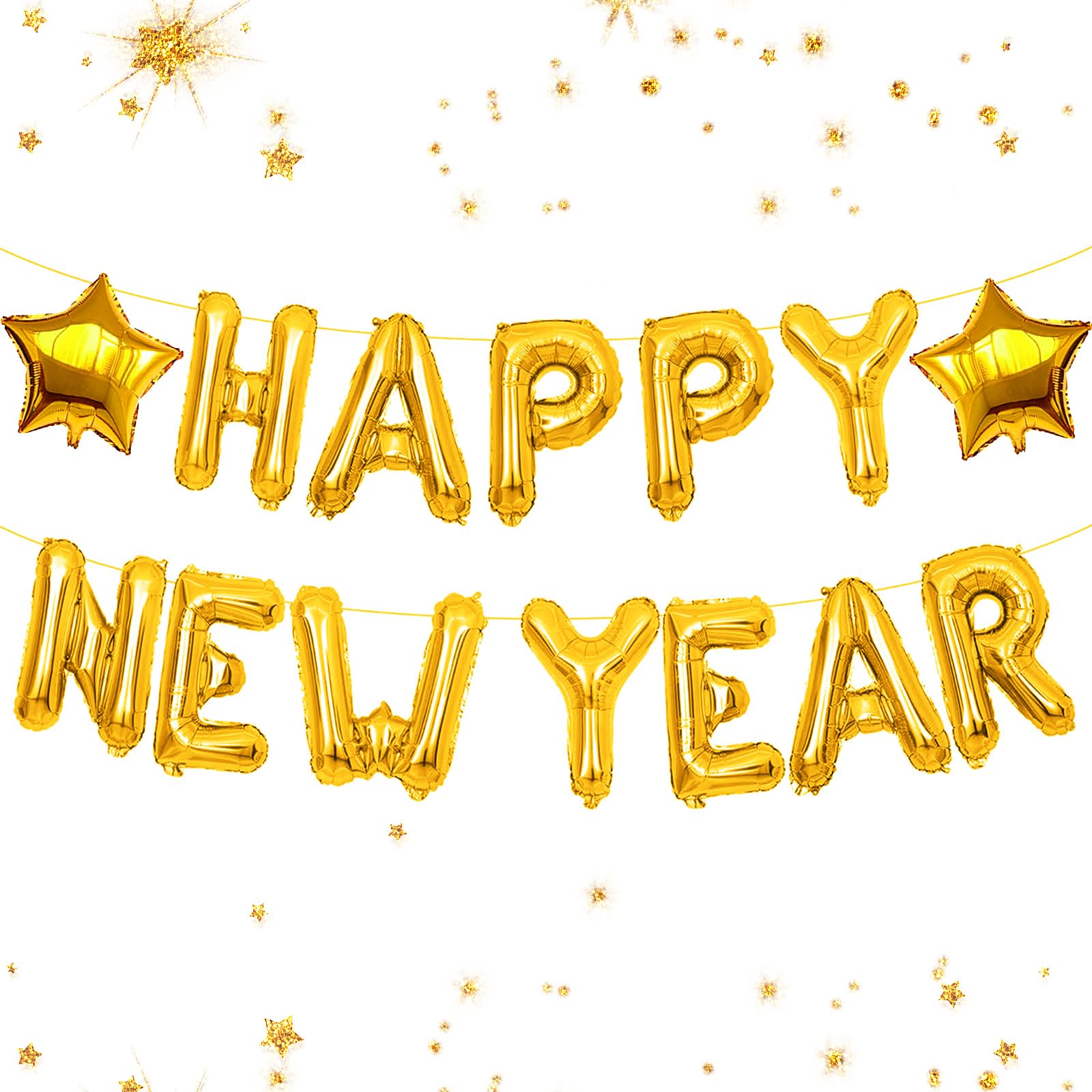 2025 Gold Happy New Year Banner & 16 Inch Balloons - NYE Party Decorations for Indoor/Outdoor Celebrations | New Year's Eve Party Supplies for Home, Office & Event Decor
