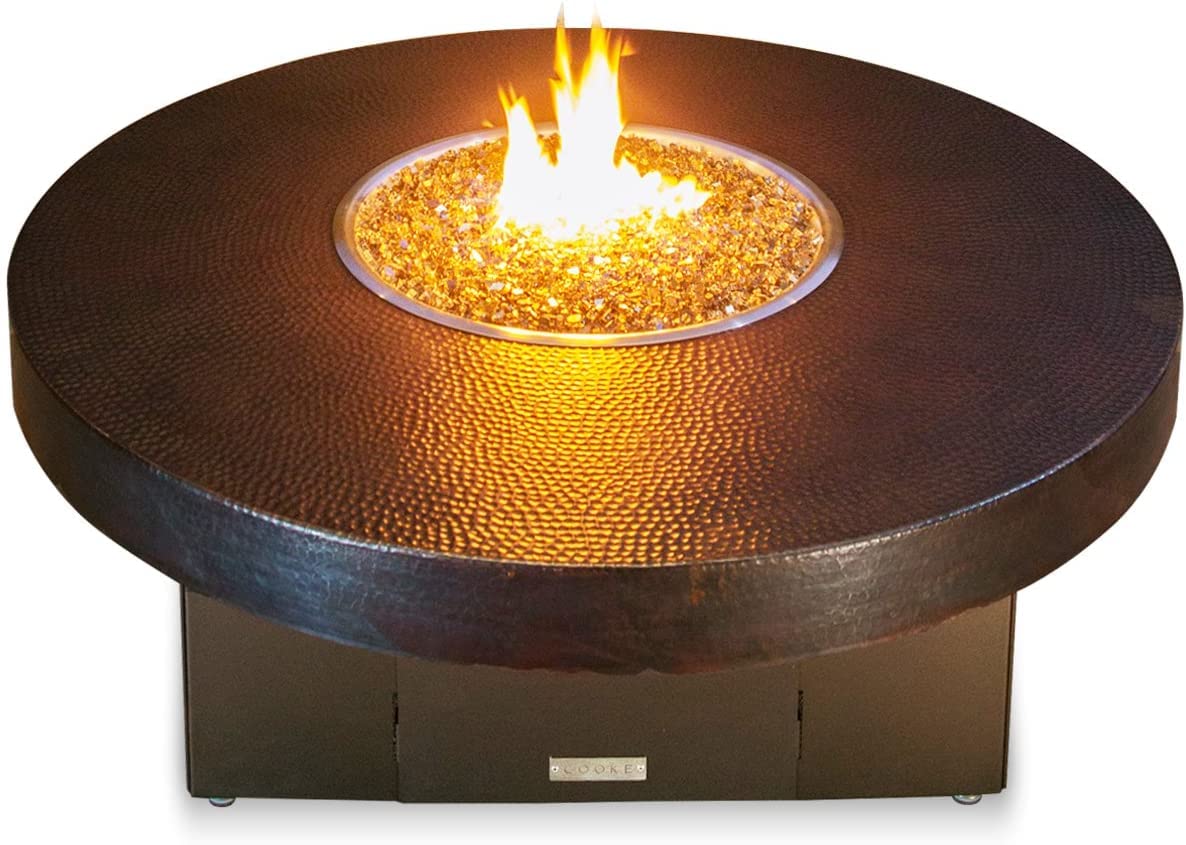 COOKE Santa Barbara 55-Inch Outdoor Fire Pit Table with Hammered Copper Table Top - Propane Gas Fire Pit for Patio, Backyard & Garden (Grey Base) - Perfect for Outdoor Entertaining & Relaxation