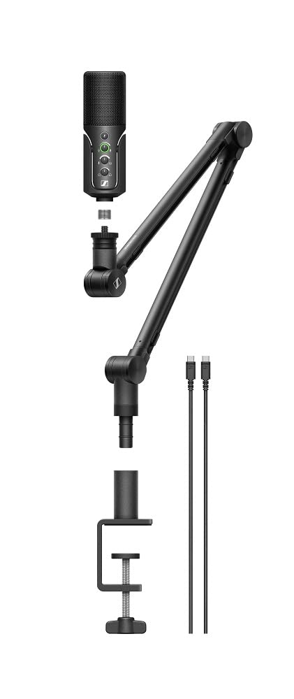 Sennheiser Professional USB Condenser Microphone Kit with Boom Arm - Studio Quality Streaming Mic for Podcasting, Gaming & YouTube (Includes 3m USB-C Cable & Mic Pouch) - Perfect for Home Studio & Live Broadcasts