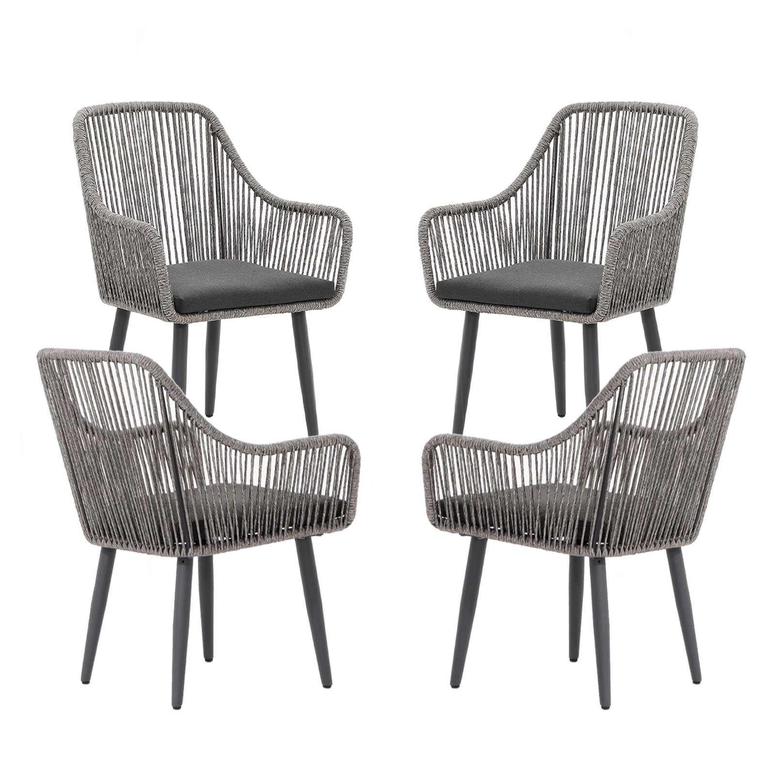 JOIVI 4-Piece Outdoor Patio Dining Chairs Set - Woven Rattan Wicker Chairs with Armrests & Cushions, Sturdy Iron Frame - Perfect for Garden, Backyard, Lawn, Poolside, Restaurant, or Indoor Dining Use