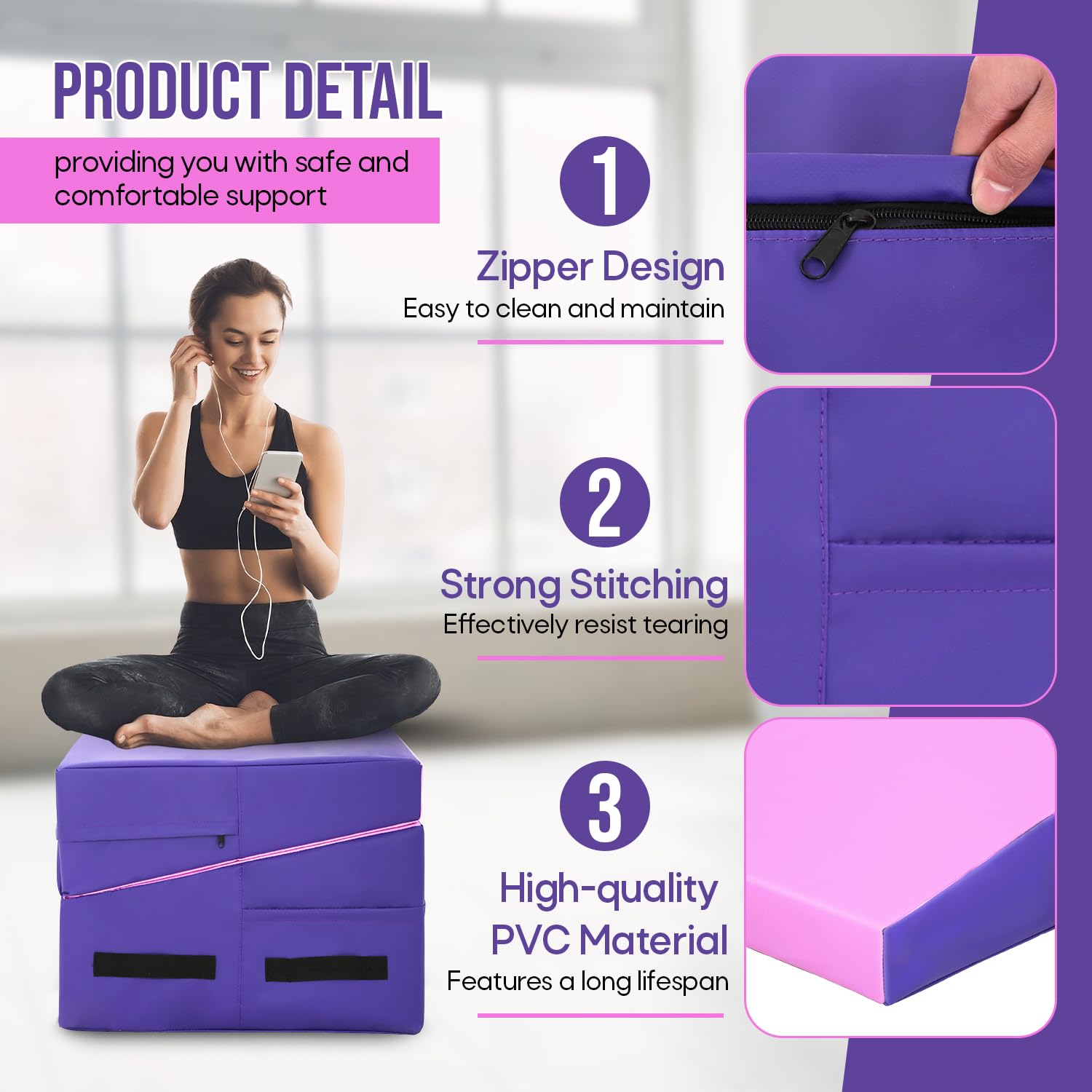 Non-Slip PU Folding Gymnastics Incline Mat - Tumbling Wedge Mat for Yoga, Home Gym & Exercise with Handles | Perfect for Gymnastics Training, Kids Play & Fitness Workouts