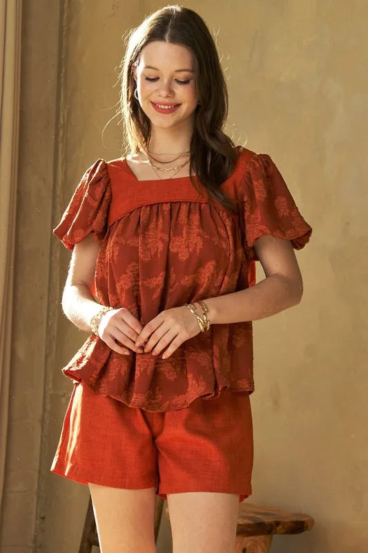 Square Neck Puff Sleeve Blouse for Women - Elegant Flowy Top with Ruffle Details for Office, Date Night & Spring Outfits
