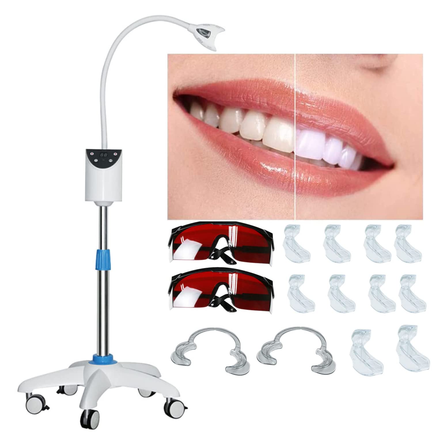 Professional LED Teeth Whitening Lamp with Digital Indicator - Cold Blue Light Bleaching System for Home & Travel Use, Perfect for Whitening Stained Teeth from Coffee, Wine & Smoking