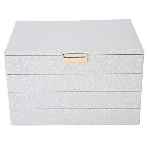 4-Layer PU Leather Jewelry Organizer Box - Detachable Multi-Layer Earring & Jewelry Storage Case with Removable Trays (Grey) - Perfect for Travel, Home Vanity & Gift Giving