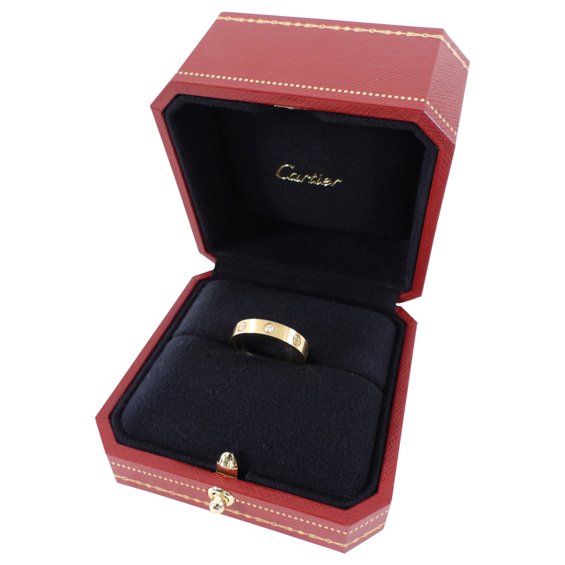 Cartier 18K Yellow Gold 1 Diamond Small Love Ring - Size 7.25 (US 55) - Elegant Wedding Band, Anniversary Gift & Luxury Jewelry for Women