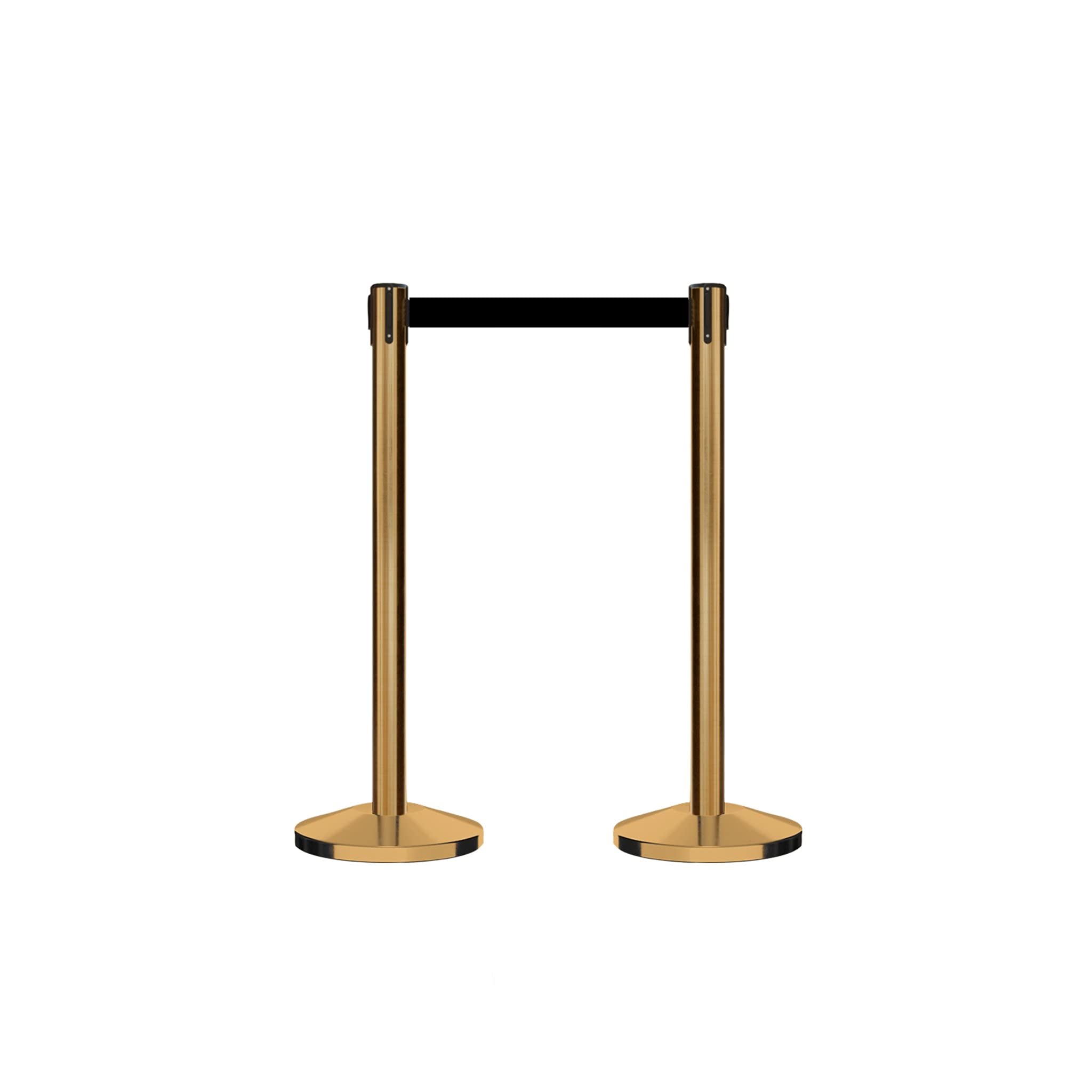 CCW Series RBB-100 Retractable Belt Barrier Set - 2 Pack with 9ft Black Belt & Satin Brass Posts for Crowd Control, Queue Management, Event Safety | Ideal for Retail Stores, Airports, Banks and Public Spaces