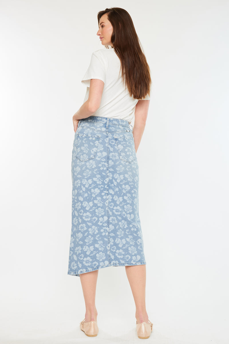Floral Print Hibiscus High Rise Midi Skirt for Women - Summer Beach Vacation & Boho Chic Outfit