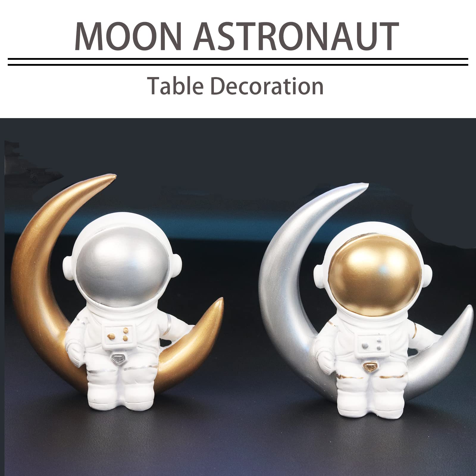 Gold Moon Astronaut Figurine - Resin Spaceman Statue for Cake Topper, Desktop Decor, Space-Themed Bedroom & Craft Gift - Perfect for Birthday Parties, Sci-Fi Room Decor & Collectors (1pc)