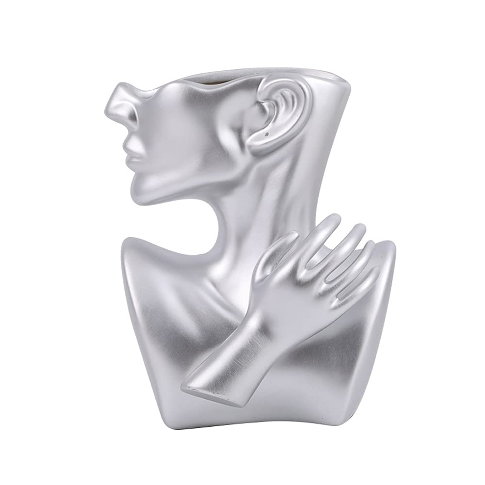 Creative Silver Portrait Vase Statue - Elegant Home Decor for Living Room | Unique Gift Idea for Housewarming, Wedding & Anniversary | Perfect for Shelf Display, Coffee Table Centerpiece & Modern Interior Design