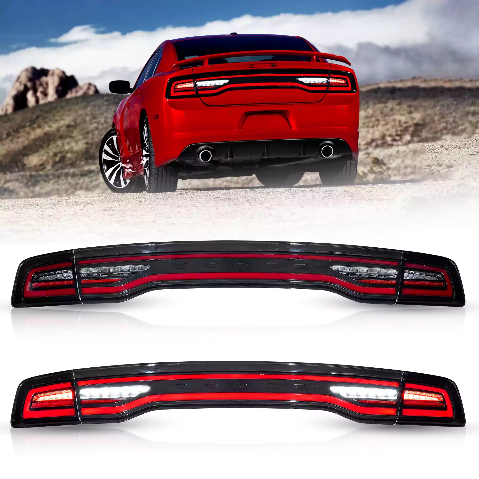 2011-2014 Dodge Charger LED Tail Lights Assembly with Startup Animation - Full LED Brake Lights for Enhanced Visibility & Style - Perfect for Night Driving & Car Customization