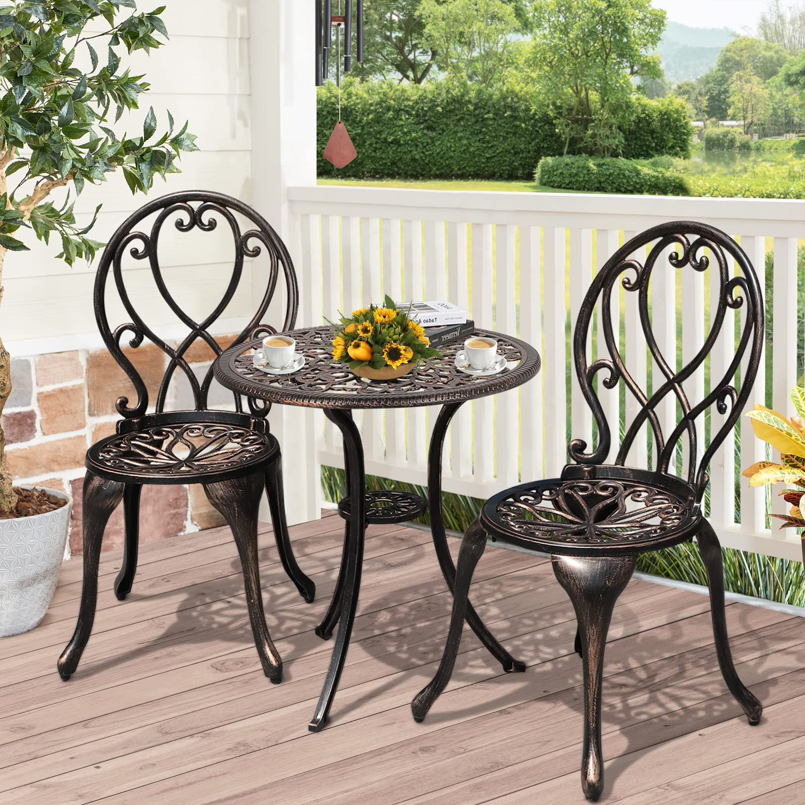 Verano Garden 3-Piece Outdoor Bistro Set - Durable Cast Aluminum Patio Table & Chairs with 2