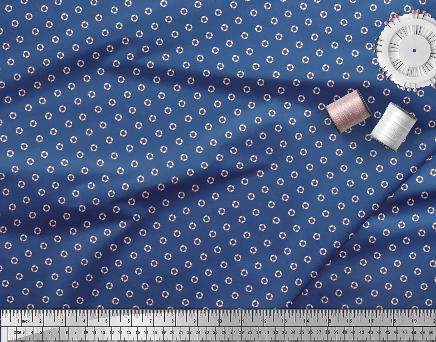 Soimoi Moss Georgette Brown Fabric by The Yard - 42 Inch Wide Printed Fabric with Small Swimming Ring Design for Summer Swimwear, Beach Cover-ups, and DIY Crafts