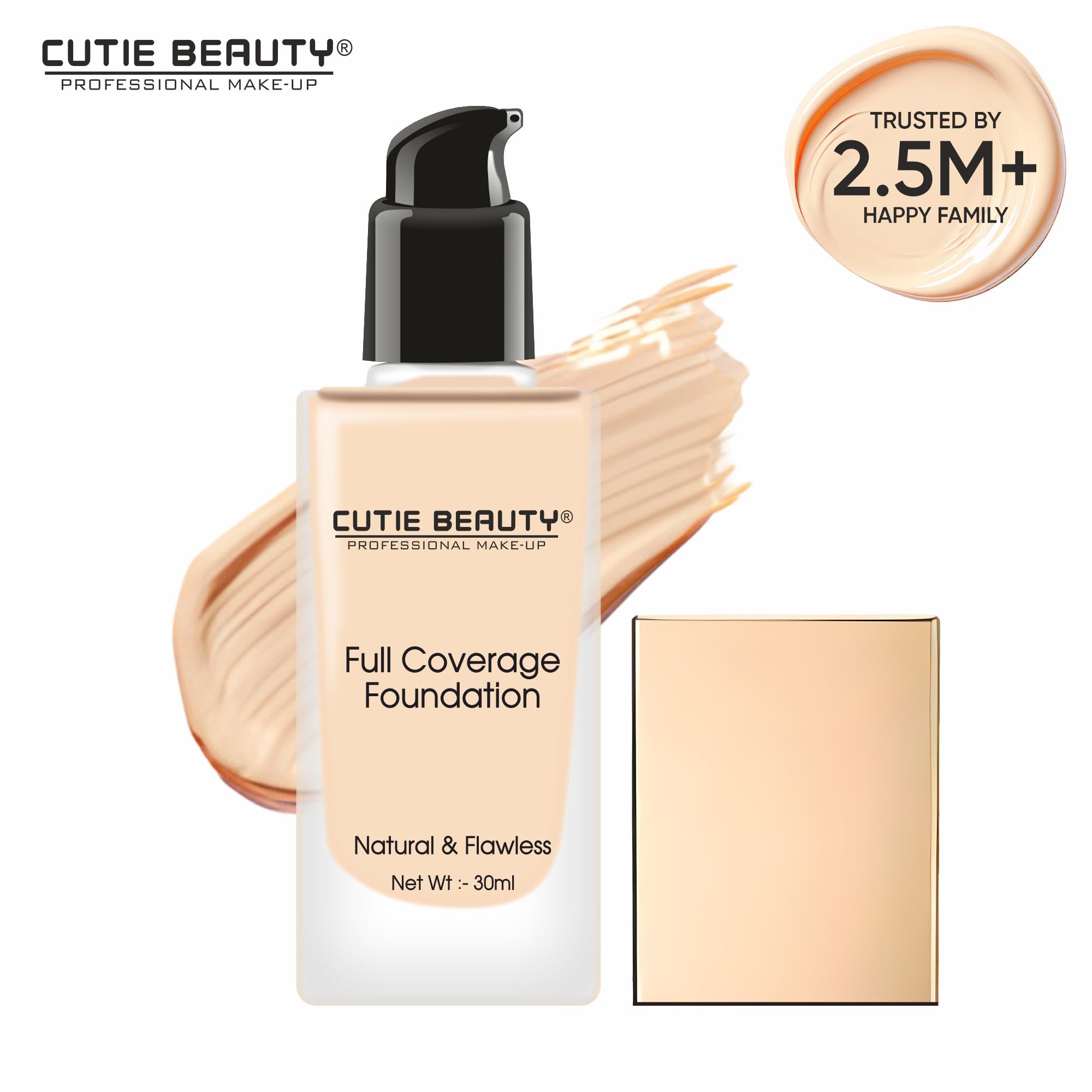 Cutie Beauty Professional Full Coverage Foundation - Natural & Flawless Finish, Long-Lasting, Oil-Free (Beige) | Perfect for Daily Wear, Special Occasions & Photography