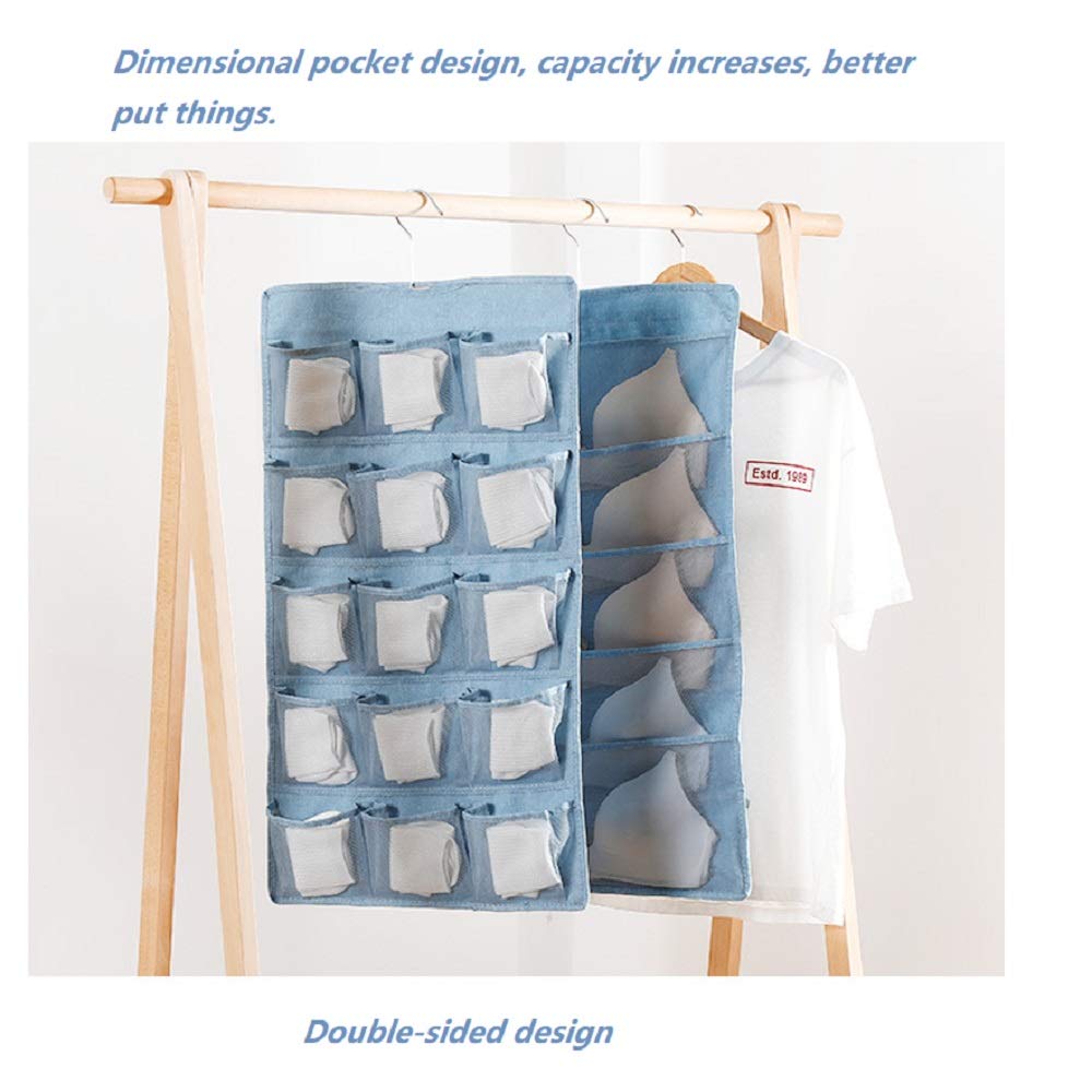 20-Pocket Hanging Closet Organizer for Clothes, Bras, Socks & Jewelry - Space Saving Storage Solution for Bedroom, Pantry & Wardrobe Organization - Blue