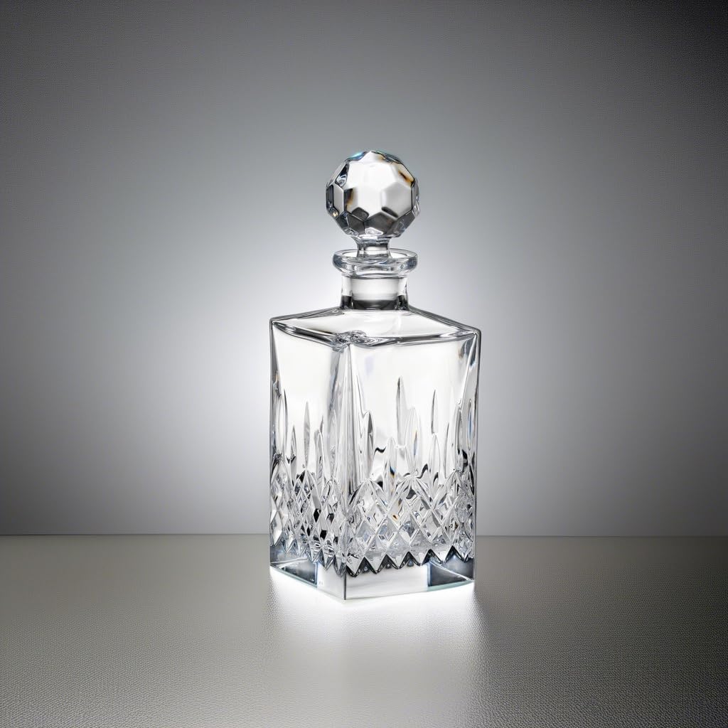 Reed & Barton Hamilton Crystal Decanter - 5.50 LB Clear Glass Whiskey Decanter with Stopper - Elegant Barware for Bourbon, Scotch & Wine Serving at Home Bars, Weddings & Gifts
