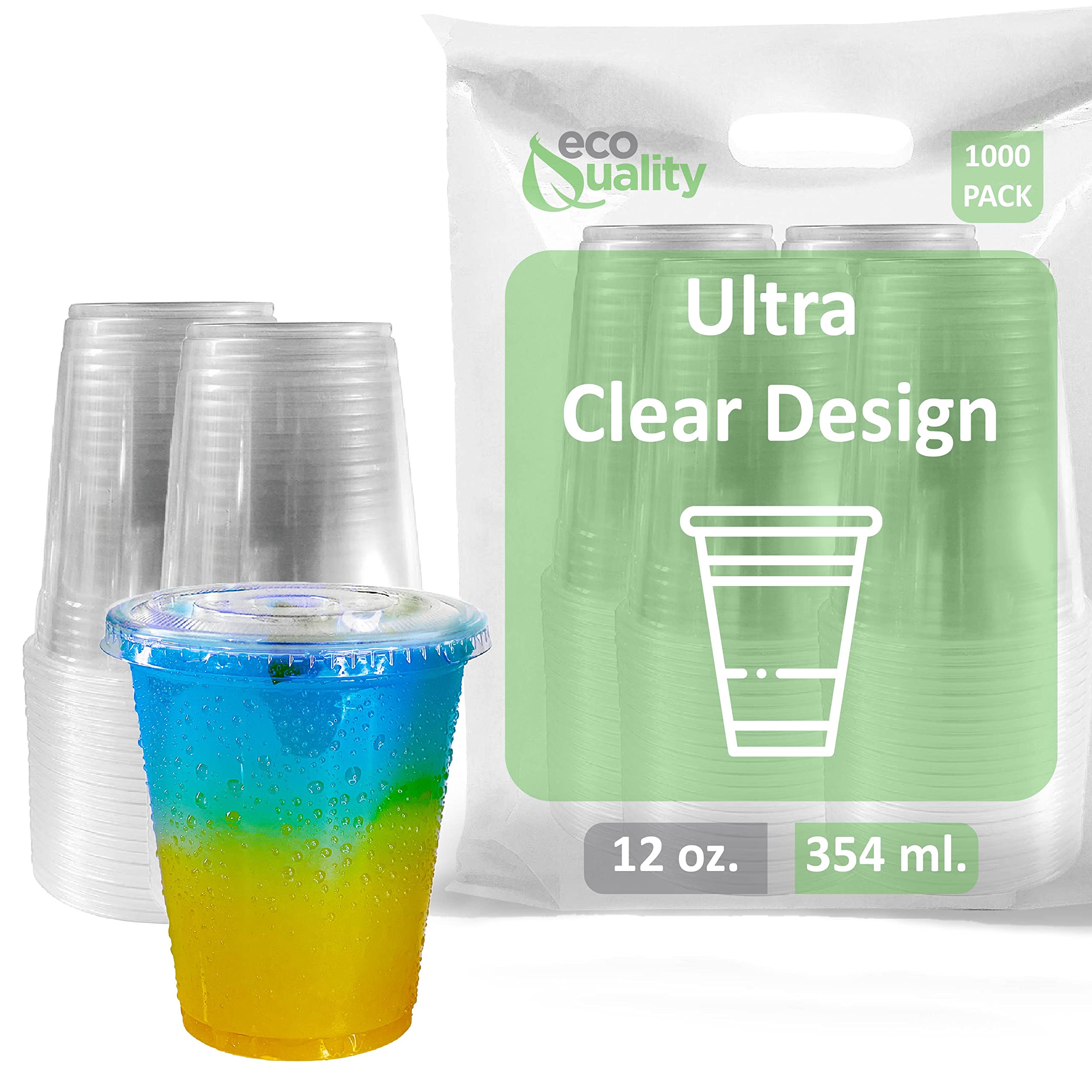 12 oz Clear Plastic Disposable Cups with Lids - 1000 Pack | Iced Coffee, Smoothie, Juice, Soda & Cocktail Drink Cups | Perfect for Coffee Shops, Parties, Restaurants & Takeout Services | BPA-Free Cold Beverage Containers