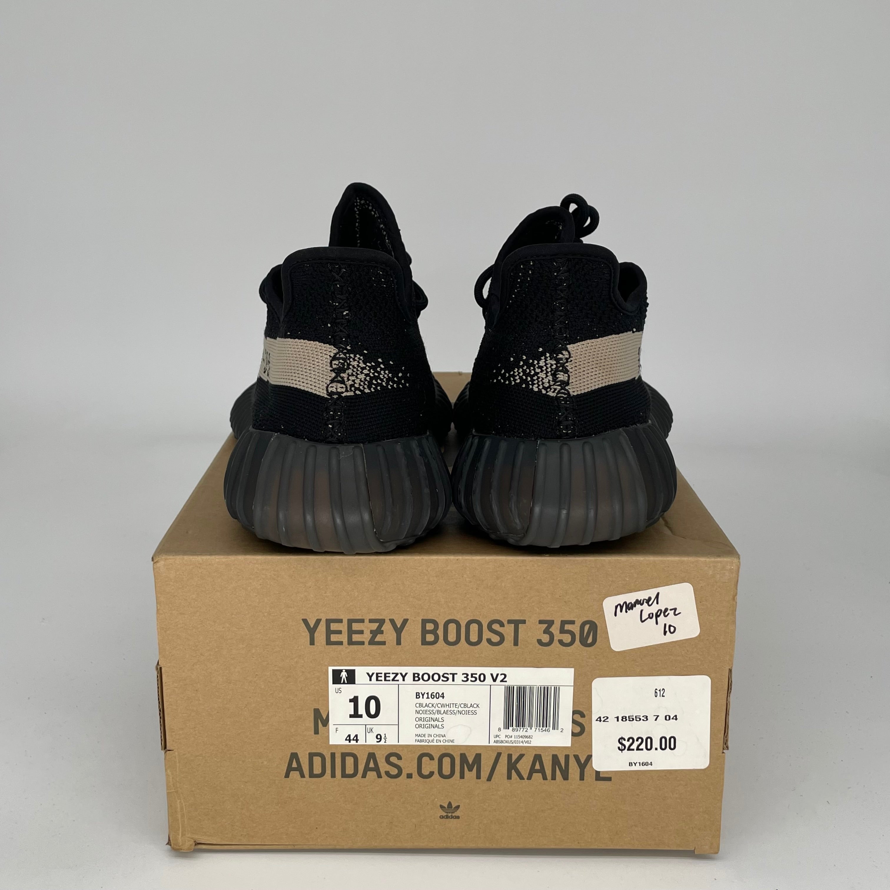 Adidas Yeezy Boost 350 V2 Core Black/White Men's Running Shoes Size 10 - BY1604 | Comfortable Sneakers for Casual Wear, Gym & Street Fashion