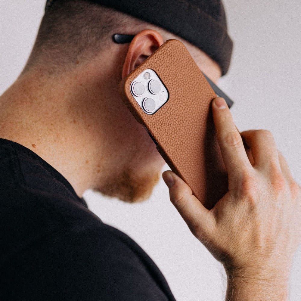 Premium Genuine Milled Leather iPhone Case in Cognac Brown - Slim Protective Cover for iPhone [Model] - Perfect for Business, Travel & Everyday Use