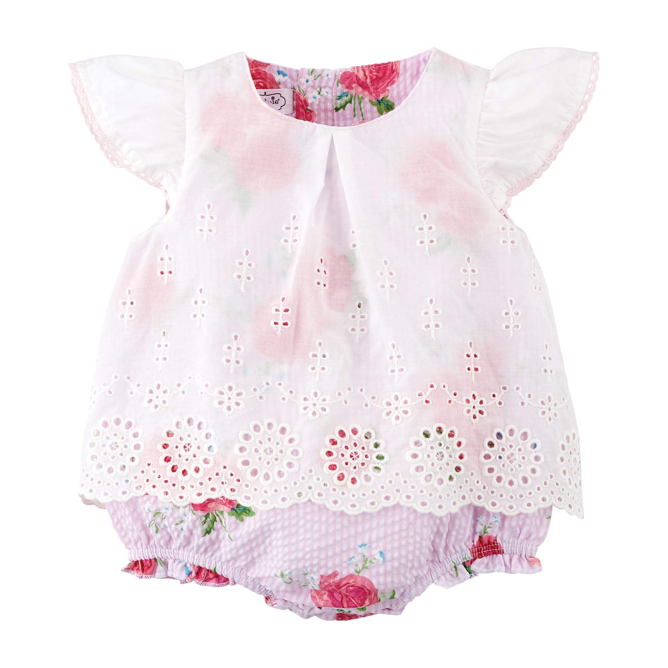 Mud Pie Baby Girls' Rose Eyelet Overlay Crawler - Adorable Outfit for Special Occasions & Photo Shoots