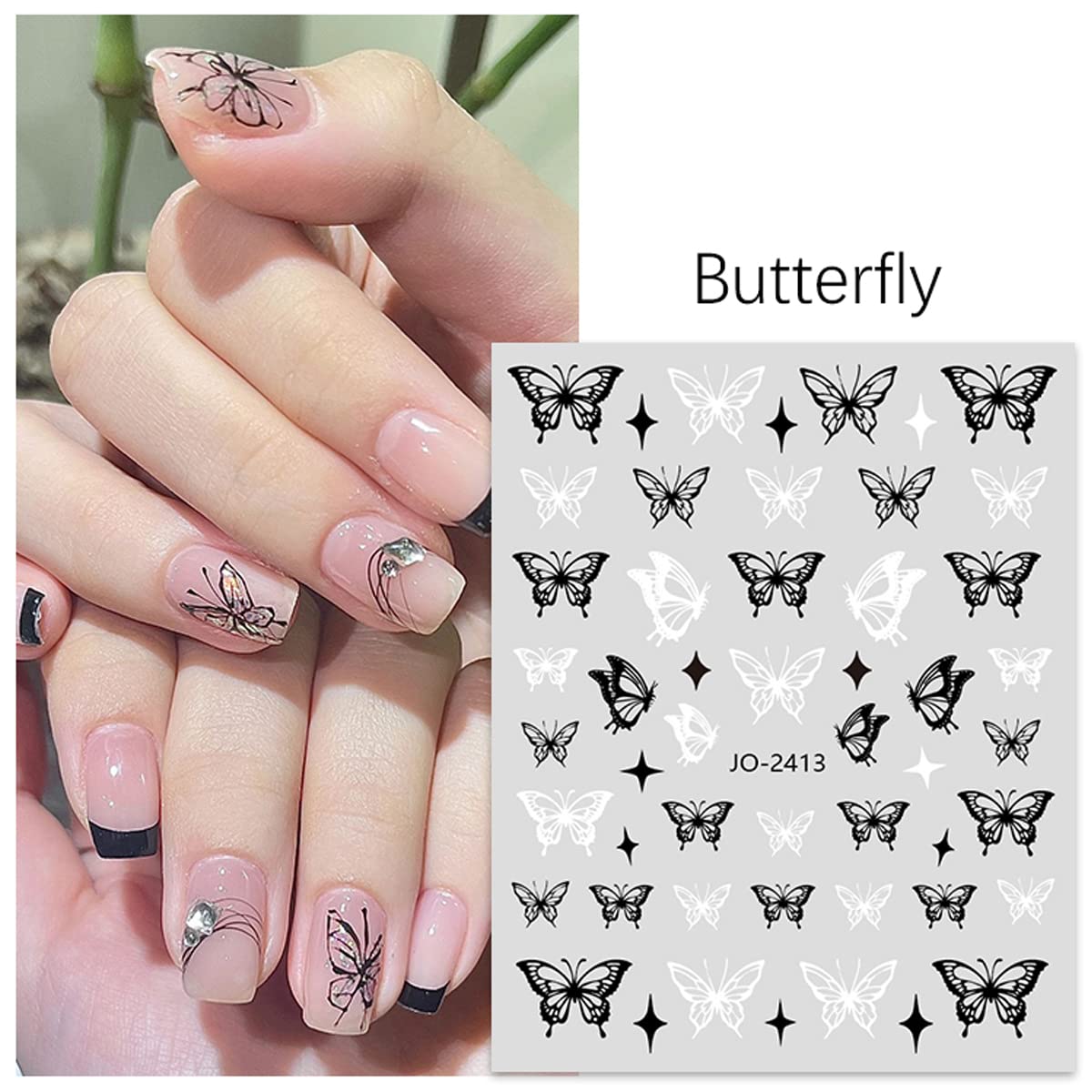 6 Sheets 3D Butterfly Nail Art Stickers - Black & White Designer Nail Decals for Women | DIY Nail Art Supplies | Perfect for Parties, Weddings, and Nail Salon Designs