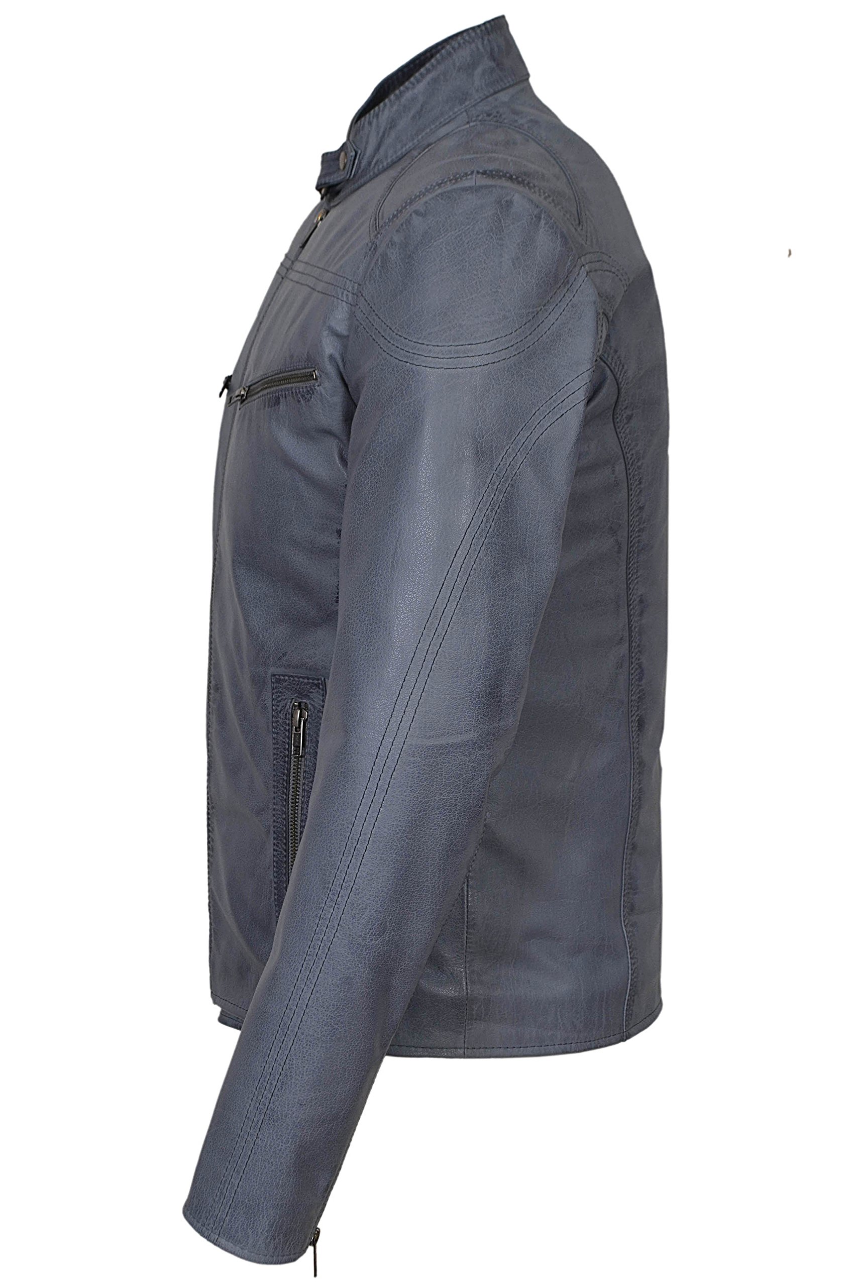 Smart Range Men's Speed Washed Grey Stone Biker Style Motorcycle Real Leather Jacket - Premium Motorcycle Gear for Riding & Casual Wear