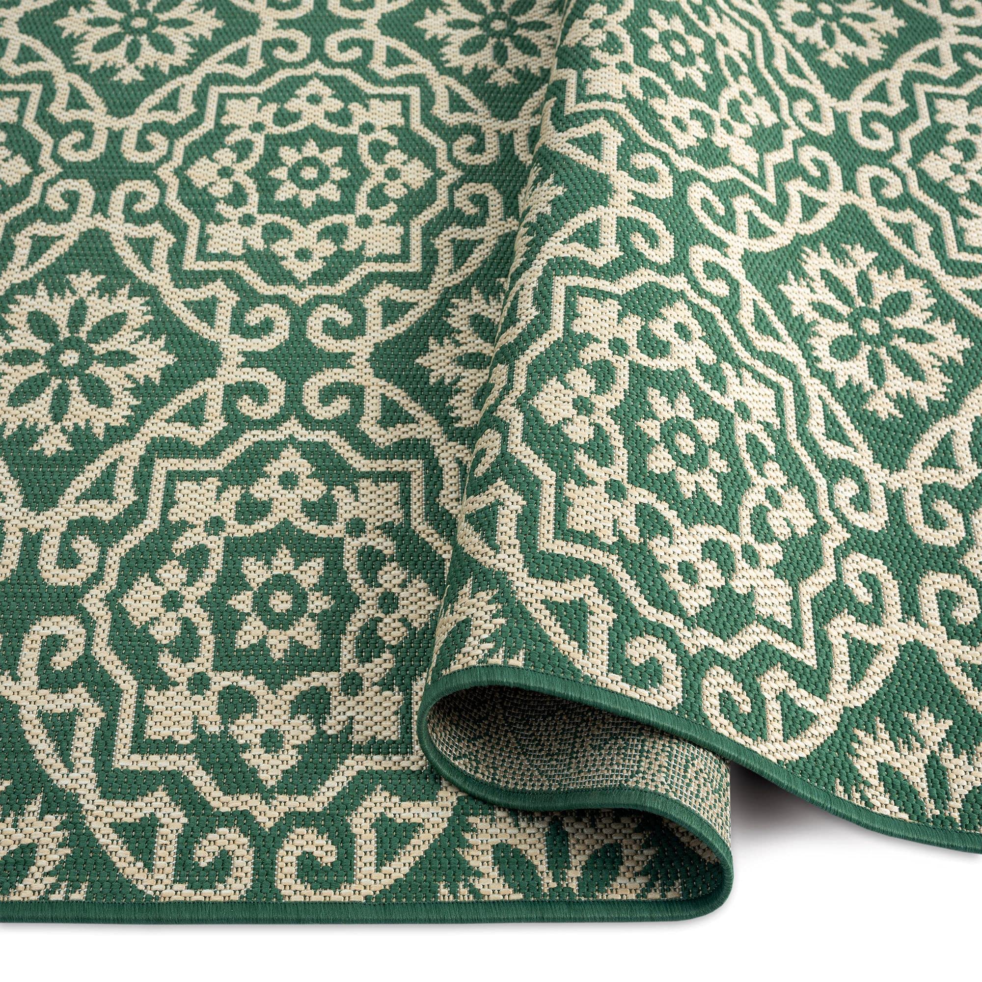 Nicole Miller New York Patio Country Danica Transitional Geometric Indoor/Outdoor Area Rug - Green & Beige - 7'9