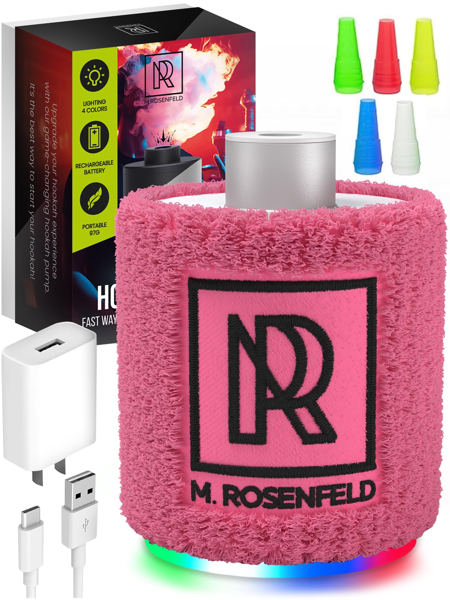 M. ROSENFELD Rechargeable Electric Hookah Starter Kit - Portable Mini Hookah Pump with LED Light & Vacuum Function - Fast Charcoal Lighter for Shisha Hookah - Perfect for Home Parties, Outdoor Camping & Hookah Lounges