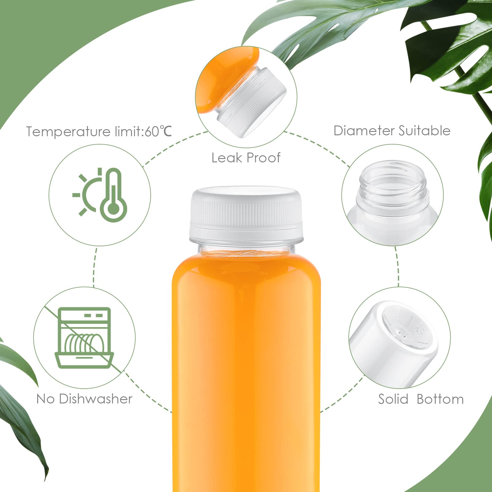 Tanlade 200 Pack 12oz Clear Plastic Juice Bottles with Lids - Reusable PET Drink Containers for Juicing, Smoothies, Beverages | Bulk Empty Bottles for Home, Restaurant, Fridge Storage & Party Drinks