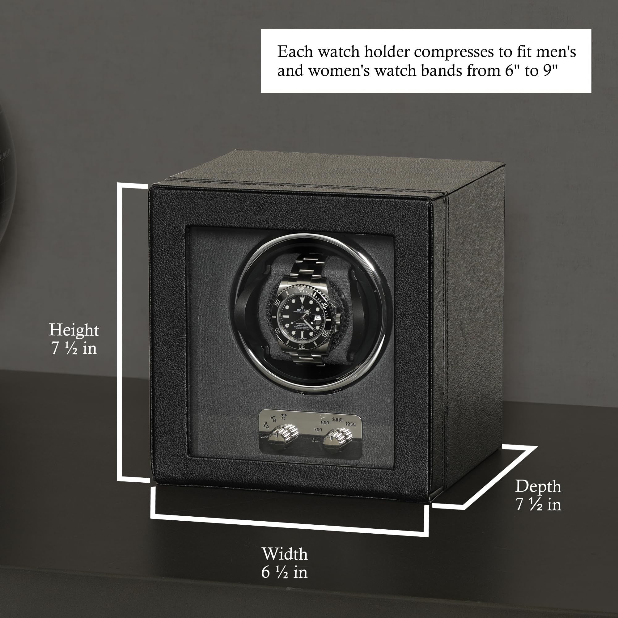 ROTHWELL Automatic Watch Winder - Quiet Motor, 4 Rotation Modes & Adjustable Speeds for Rolex, Omega, Patek Philippe - Premium Black/Grey Design - Perfect for Travel, Display & Watch Storage