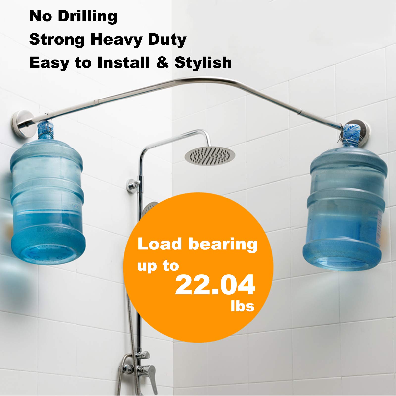 No-Drill Stretchable 304 Stainless Steel L-Shaped Shower Curtain Rod - Adjustable Length 28.55