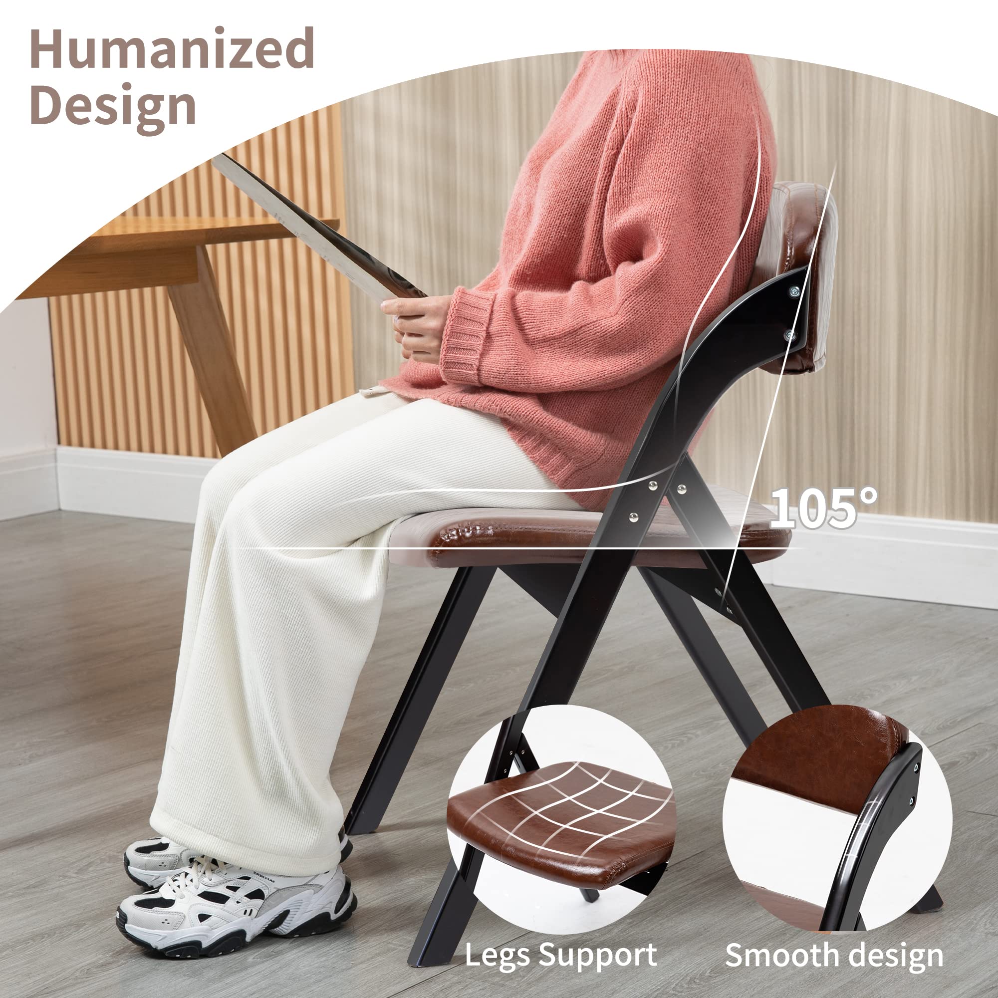 HOMEFUN PU Folding Chairs with Padded Seats - Set of 2 Wooden Stackable Dining Chairs - Easy to Assemble for Kitchen, Office, Wedding & Guest Use - Comfortable Seating for Parties, Events & Home Decor