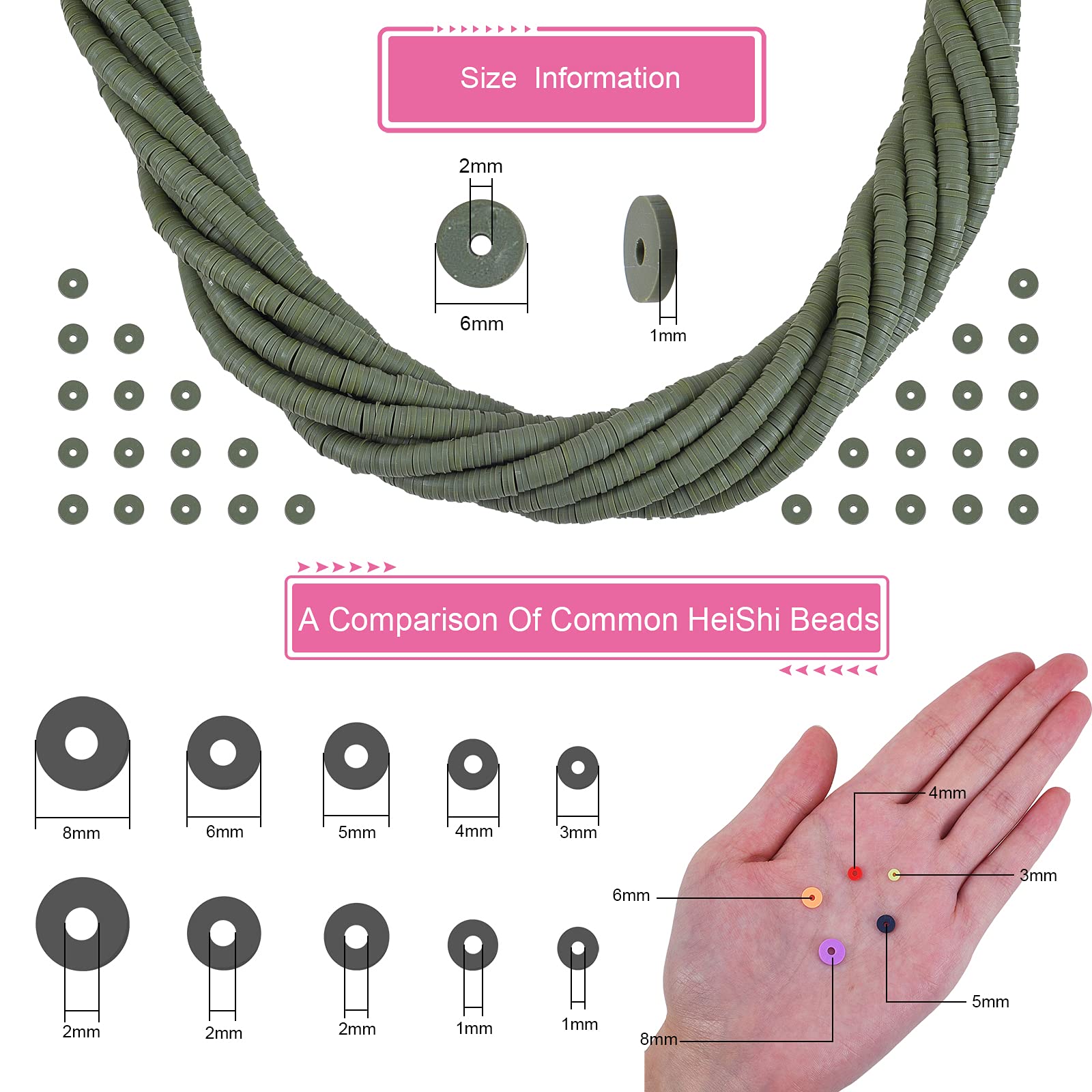 KitBeads 3800 pcs Handmade Polymer Clay Spacer Beads - 6mm Olive Drab Heishi Beads for DIY Jewelry Making, Necklaces, Bracelets & Craft Projects | Perfect for Beaders & Artisans