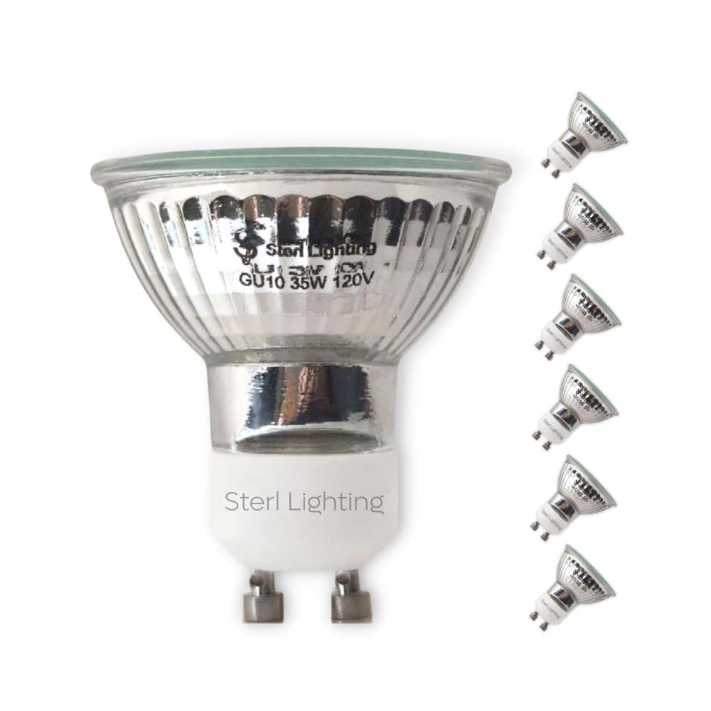 Sterl Lighting - 6 Pack GU10 Halogen Light Bulbs 35W 120V, 380 Lumens, Dimmable, MR16 Base, Clear 2700K Warm White - Perfect for Track Lighting, Recessed Ceiling Lights, Scentsy Candle Warmers & Home Decor (Twist & Lock, 2.04