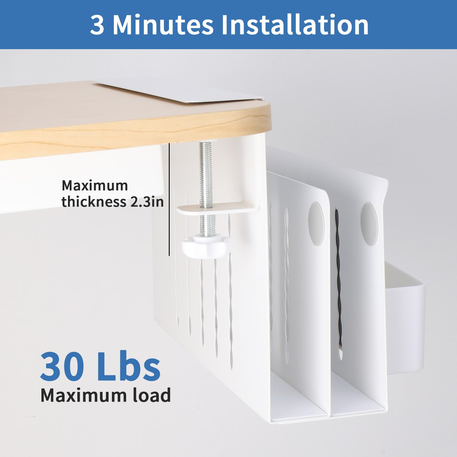 2 Tier Under Desk Organizer with Magnetic Pen Holder - No Drill Clamp-On Laptop & Office Storage for Tables (0.3