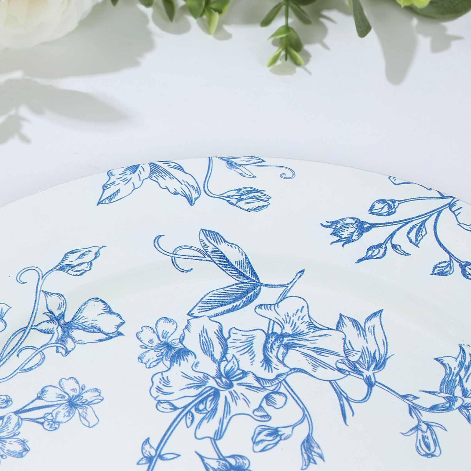 Efavormart 6 Pack White Blue Floral Acrylic Charger Plates - French Toile Pattern Round Dinner Plates for Wedding, Party & Holiday Decor - 13 Inch Elegant Table Setting Chargers