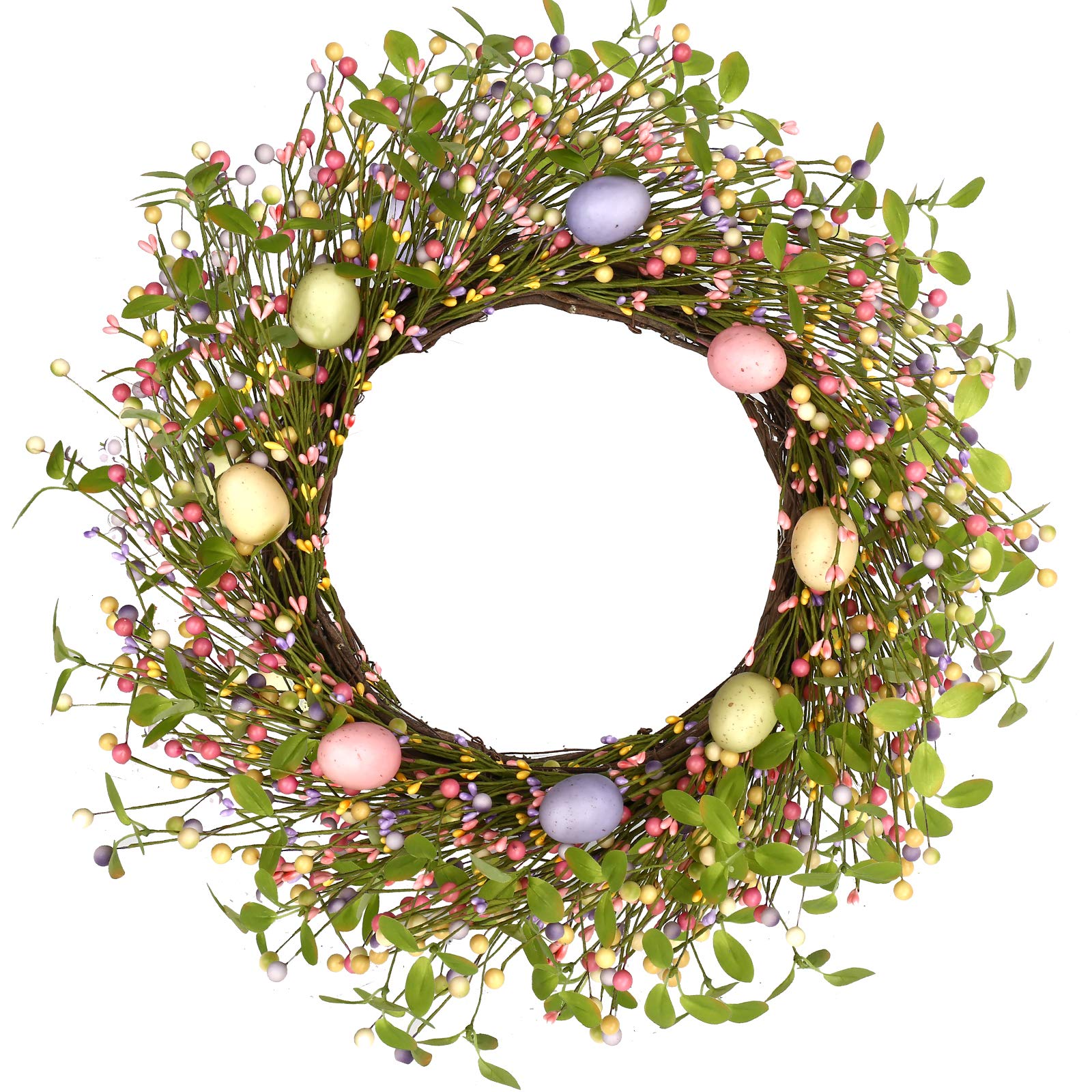 J'FLORU 20 Inch Artificial Easter Wreath with Colorful Berries - Spring Door Decor for Front Entry, Window, Wall - Indoor/Outdoor Holiday Decoration for Home, Church & Easter Celebrations