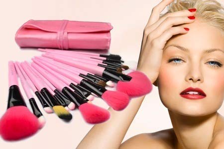 Professional Angelie 24-Piece Makeup Brush Set - Kabuki, Foundation, Blending, Blush, Concealer & Eye Brushes for Liquid, Powder & Cream Cosmetics - Perfect for Everyday Makeup, Contouring & Full Face Application (Pink)